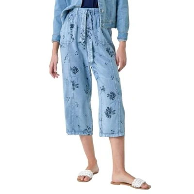 Image of Roman Womens Floral Print Culotte Trousers Blue Denim Size 10 UK