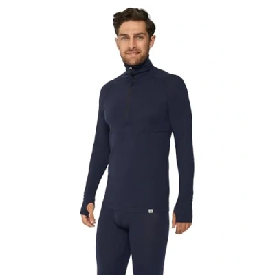 Image of DANISH ENDURANCE Base Layers Men, Long Sleeve Top, Merino Wool, Thermals Warm Winter Thermal Underwear, with or Without a Zipper, Dark Navy Halfzip, 2XL