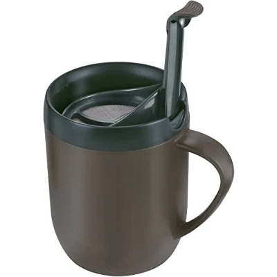 Image of Zyliss Hot Mug Cafetiere, Plastic/Silicone, Grey, Coffee Travel Mug/Insulated Mug/Filter for Ground Coffee/Mug with Lid/Camping Mug, Dishwasher Safe
