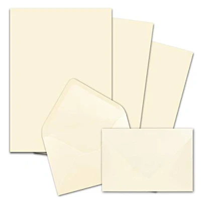 Image of 25 x Writing Paper Sets DIN A4 with C6 Envelopes, Wet Adhesive, Cream/Vanilla, Matte FarbenFroh by Gustav Neuser