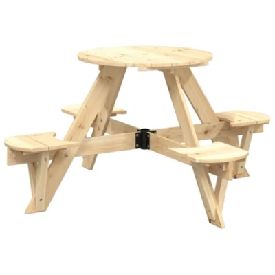 Image of vidaXL Picnic Table for 4 Kids with Umbrella Hole Round Solid Wood Fir