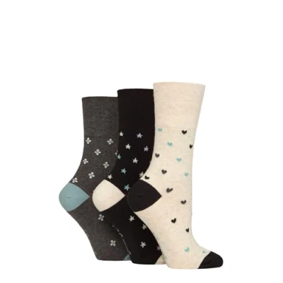 Image of Women&#039;s 3 Pair Gentle Grip Cotton Patterned and Striped Socks Micro Pattern Black / Cream 4 8