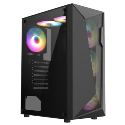 Image of CiT Carisma Black Mid Tower PC Gaming Case ATX with Mesh+ABS Front &amp; Tempered Glass Side Panel 30% Tint 6 x Infinity 120mm ARGB Inner Ring Fans Port Hub Included