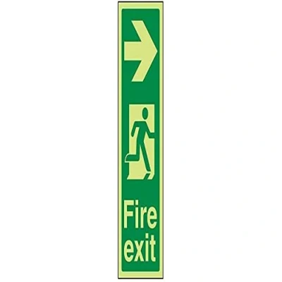Image of V Safety Glow In The Dark Fire Exit Arrow Right Sign 150mm x 450mm Rigid Plastic