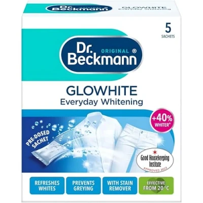 Image of AMK® Glowhite 5 x 40g Sachets Whitens Dull Whites Brightens Laundry Prevents Greying