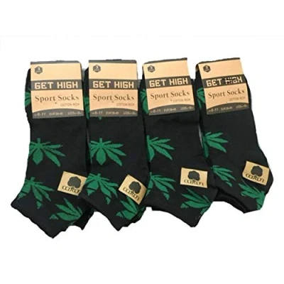Image of 6 Pairs Men&#039;s Trainer Ganja weed Leaf Print Cannabis Marijuana Design Cotton Ankle Invisible Socks Uk Size 6/11 (Green)