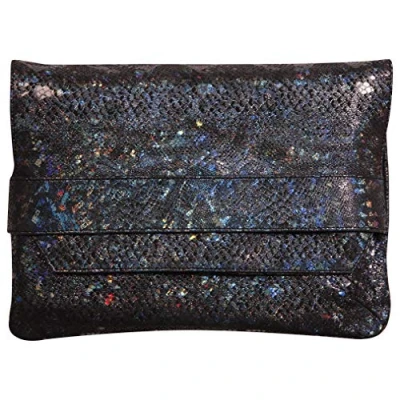 Image of Clairefontaine Ref 410011C Céleste Shiny Leather Evening Clutch Bag 26 x 18cm, Made From Genuine Lambskin Leather, Flap Closure Black Colour