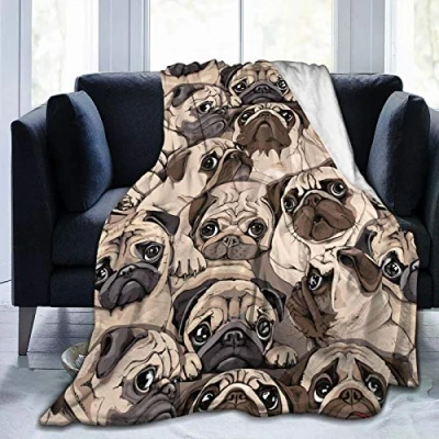 Image of Puppies Pug Dog Soft Throw Blanket All Season Microplush Warm Blankets Lightweight Tufted Fuzzy Flannel Fleece Throws for Bed Sofa Couch 50&quot;x40&quot;