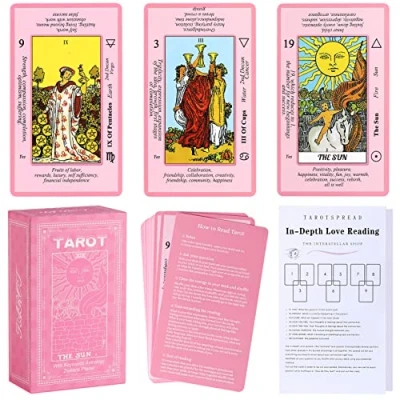 Image of Myripoly Pink Tarot Cards Deck Set for Beginners with Meanings On Them Card Guidebook (Free Velvet Bag Pouch)