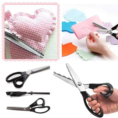 Image of KimDaro Pinking Shears Set, 9.2 Inches Handled Professional Stainless Steel Dressmaking Sewing Craft Scissors Zig Zag (Scalloped, 7mm)