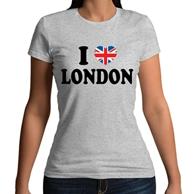 Image of Flip Womens I Love London Union Jack Heart T Shirt Heather Grey (with Black Text) UK 10 12 (L)
