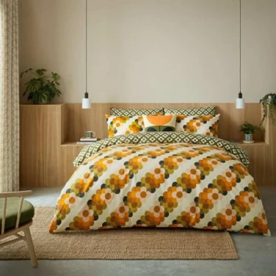 Image of Orla Kiely Bedding Retro Flower Stripe Multicoloured 100% Cotton Duvet Cover Set (Single Set: 137cm x 200cm)