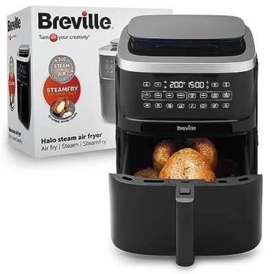 Image of Breville Halo Steam Air Fryer 7L Digital with SteamFry Technology 50% More Energy Efficient 1700W Steam, Fry, Bake, Roast &amp; Grill Black [VDF133] UK Plug
