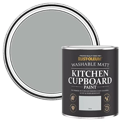 Image of Rust Oleum Light Grey Kitchen Cupboard Paint in Matt Finish Dove 750ml
