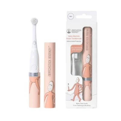 Image of Matchstick Monkey Baby Electric Sonic Toothbrush, Antimicrobial Protection, Suitable from 3 Months, Dusty Pink