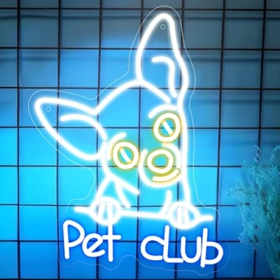 Image of Pet Club Neon Signs, Blue White Lights for Dog Lover Wall Decoration, LED Sign Light USB Powered Store Party Bedroom Living Room Home Decor