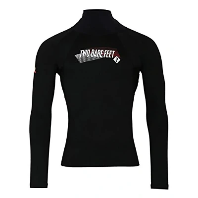 Image of Two Bare Feet Adults Thermal Fleece Lined Rash Vest Long Sleeve UV Protection Surf Base Layer, Wetsuit Swimming Tops for Surfing (Black, M)
