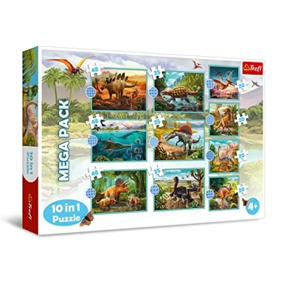 Image of Trefl 90390 10 in 1, 20 to 48 Elements Dinosaur Puzzles Different Difficulty Levels, Entertainment for Children Aged 4 and up Jigsaw, Meet All Dinos, 0