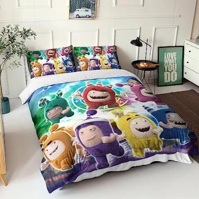 Image of BYTUGI Comforter Bedding Set for Kids Boys Girls Oddbods Print Duvet Cover Microfiber 3D Animation Printed Quilt Cover,Room Decor Double（200x200cm）