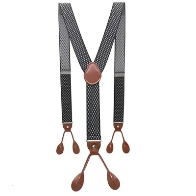 Image of WILsem Vintage Suspenders Men Braces Adjustable 6 Button Elastic Y Shape Strap Pants Trousers Brown Leather PU