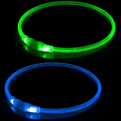 Image of 2 PCS LED Dog Collar, USB Rechargeable Flashing Collar for Night Safety, Adjustable, Waterproof, Bright Illuminated Dogs, One Size Fits All, Blue + Green