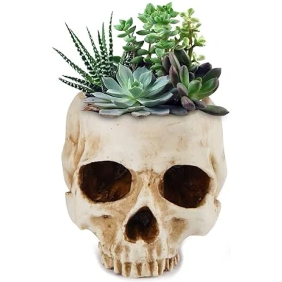 Image of Yundxi Resin Halloween Skull Head Flower Pot Bowl Container Garden Planter