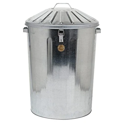 Image of Muddy Hands 90 Litre Large Galvanised Metal Bin with Locking Lid Home Kitchen Outdoor Garden Storage Dustbin
