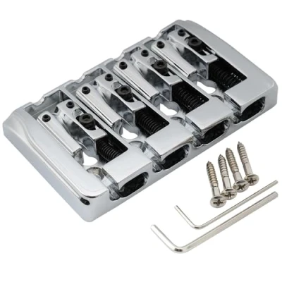 Image of Musiclily Pro 19mm Locking Saddles Hard Zinc 4 String Bass Bridge, Chrome