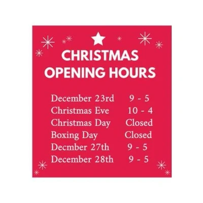 Image of Melody Jane Dolls House Christmas Opening Hours Poster Holiday Festive Shop Store Door Sign