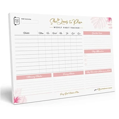 Image of Perfect Planner Company Weekly Habit Tracker Desk Pad Undated A4 Tear Away Design Morning &amp; Evening Routines Affirmations Top Goals 90gsm FSC paper 50 Pages