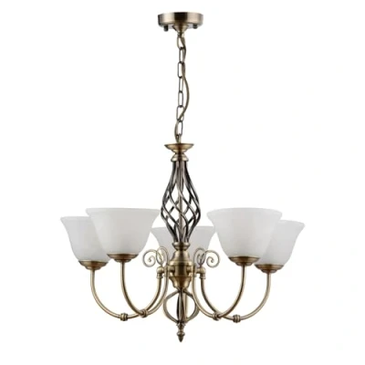 Image of Kingswood 5 Light Ceiling with Alabaster Glass Shades Antique Brass
