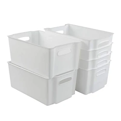 Image of Tyminin Plastic Stacking Open Storage Boxes for Freezer, White, 6 Packs
