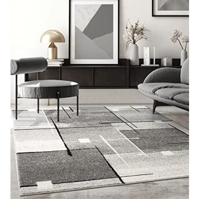 Image of the carpet Pearl Modern dense short pile living room bedroom rug, contour cut, geometric pattern, wave grey, 120 x 160 cm