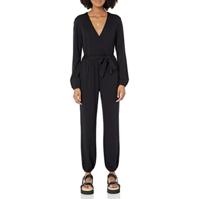 Image of Amazon Essentials Women&#039;s Knit Surplice Jumpsuit (Available in Plus Size), Black, 4XL