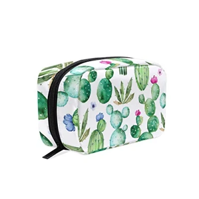 Image of Makeup Pouch Cactus Green Succulents Plants Floral Print Cosmetic Toiletry Bag Storage Large Travel Handle Personalised with Compartments for Teenage Girl Women Lady