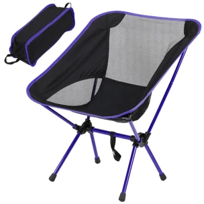 Image of Livhome Folding Camping Chair, Strong Sturdy Portable Chair with Carry Bag, Backpack Camp Ultra lightweight for Travel, Hiking, Festivals, Garden, Fishing, Beach and BBQs (Blue/Black)