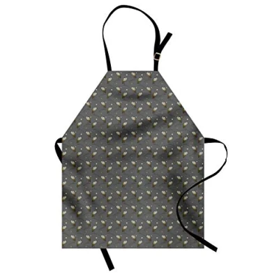 Image of ABAKUHAUS Egret Apron, Herons with Dots, Unisex Kitchen Bib Apron Adjustable Neck for Cooking Baking Gardening, Grey Dark Khaki