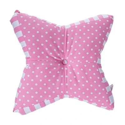 Image of HOMESCAPES Pink Star Floor Cushion Large Decorative Children’s &amp; Garden Seat Pad with Polka Dot Pattern, Pre Filled 100% Cotton Indoor and Outdoor Cushion, 48cm