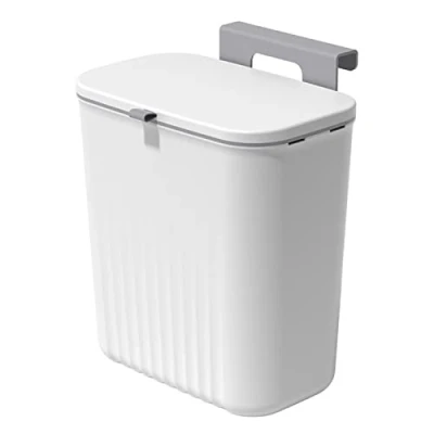 Image of Bncxdc Kitchen Bin, Waste Bin with Cover, Home Recycle Hanging Trash Can, Wall Mounted Rubbish for Cabinet Bathroom Office, 9.5 Litres Under Counter White