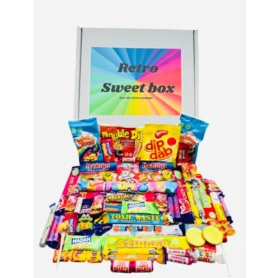 Image of The Ultimate Retro Pick n mix Nostalgia Sweet Selection 70s 80s Box Hamper Present Gift for Birthday Well Done Thank You Over 60 Items Piñata Filler