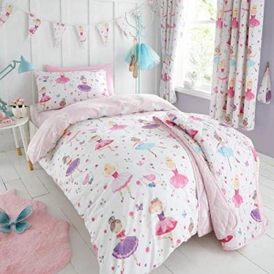 Image of Happy Linen Company Kids Girls Prima Ballerina Ballet Dance Pink Reversible Single Bedding Duvet Cover Set