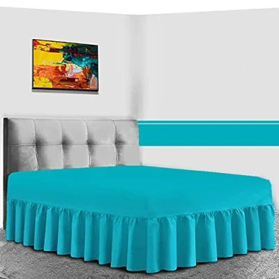 Image of GC GAVENO CAVAILIA Percale Valance Sheets King Size Polycotton Bed Sheet Frill Bedding Plain Dyed Non Iron Teal