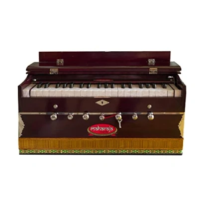 Image of Harmonium by Maharaja Musicals 3 1/4 Octave, Double Reed, Coupler, 7 Stop, Book, Bag, A440 Tuned, Mahogany Indian Musical Instrument,Harmoniums Baja Baaja Vaja (PDI DB)