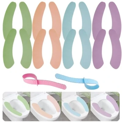 Image of 8 Pairs Soft Bathroom Toilet Seat, 2 Seat Lifter,Bathroom Warmer Cover Pads Portable Washable and Reusable, Suitable for Families, Hotels, Hostels(4 Colors)