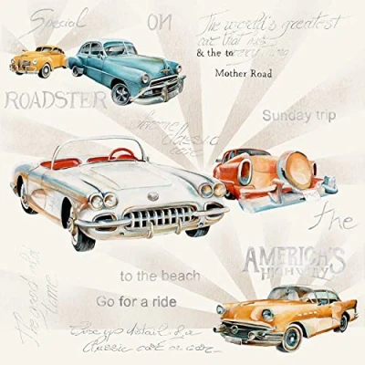 Image of 20 Napkins Old Classic Cars Vintage 33 x cm