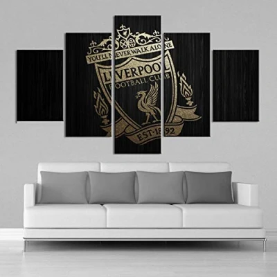 Image of XuFan Black Gold Liverpool Flag Posters 5 Pieces Sports Wall Art Print Canvas Paintings Soccer Pictures Kids Room Home Decor 40x60 40x80 40x100cm No Frame