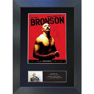 Image of BRONSON Tom Hardy Signed Autograph Mounted Photo Reproduction PRINT A4 Very Rare (297 x 210mm) #374 (Black Frame)