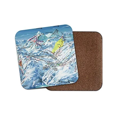 Image of 1 x Tignes Piste Map Cork Backed Drinks Coaster Snowboard Ski Skiing #8435