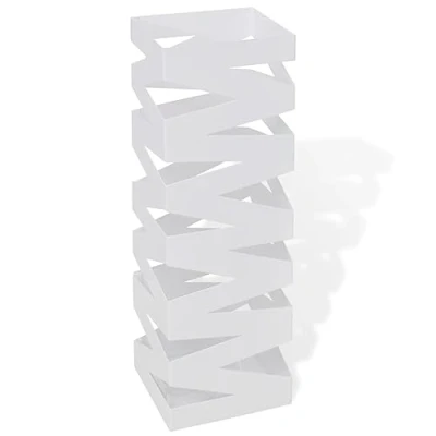 Image of vidaXL Durable White Square Umbrella Stand Powder coated Steel Storage Holder for Umbrellas, Walking Sticks, Trekking Poles 48.5 cm Height with Removable Plastic Drip Tray
