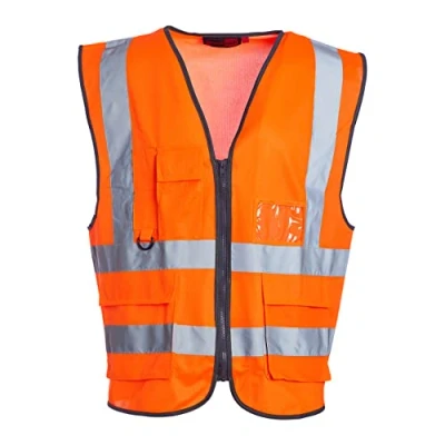 Image of Blackrock Orange Premium Hi Vis Vest with Pockets, ID Pouch &amp; Key Loop, Mens Womens Reflective High Vests Pockets Secure Zip, Safety Security Clothing, Fully EN Certified Size 6XL